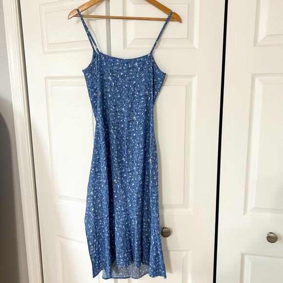 NWOT Reformation Crimini Blue Floral Midi Dress Slit Hem Women’s Size 0 - Picture 8 of 9